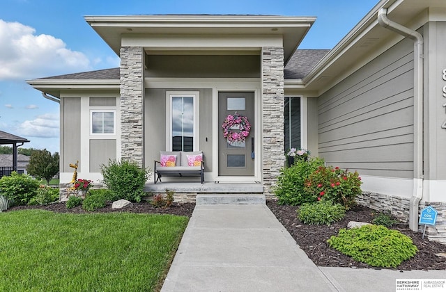 8914 N 171st St, Bennington, NE 68007 - entrance to property featuring stone siding
