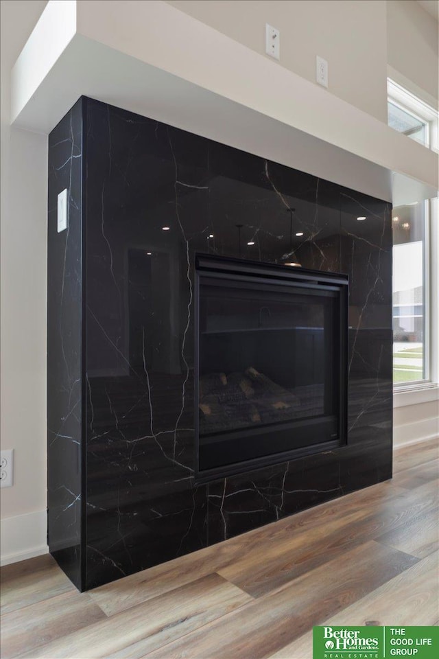 5924 N 208th St, Elkhorn, NE 68022 - detailed view of wood finished floors, a high end fireplace, and baseboards