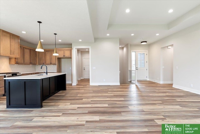 5924 N 208th St, Elkhorn, NE 68022 - kitchen featuring light wood-style flooring, baseboards, recessed lighting, a sink, and light countertops