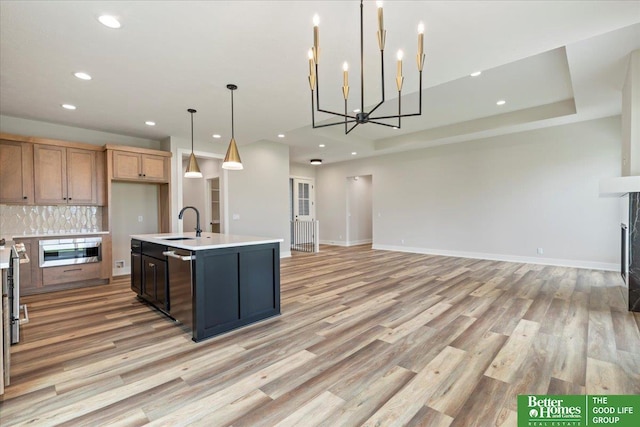 5924 N 208th St, Elkhorn, NE 68022 - kitchen featuring a sink, open floor plan, recessed lighting, and light wood finished floors