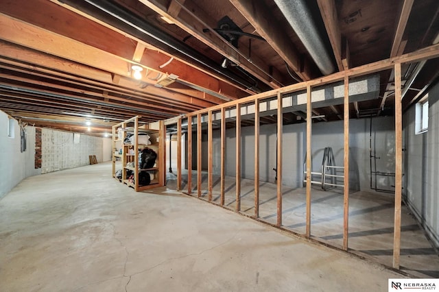 view of unfinished basement