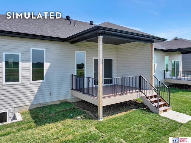 10551 Majestic Ln, Lincoln, NE 68527 - back of property with roof with shingles and a lawn