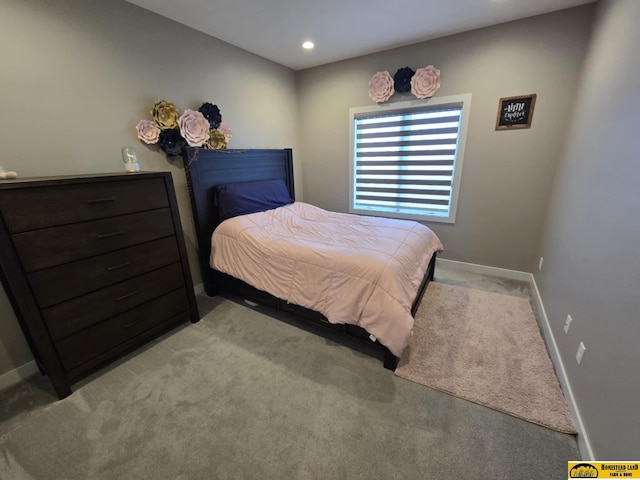 bedroom featuring recessed lighting, baseboards, and carpet floors