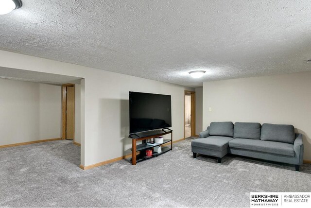 161 S Linden St, Wahoo, NE 68066 - carpeted living area featuring a textured ceiling and baseboards