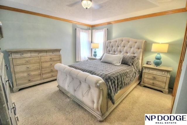 bedroom with light colored carpet