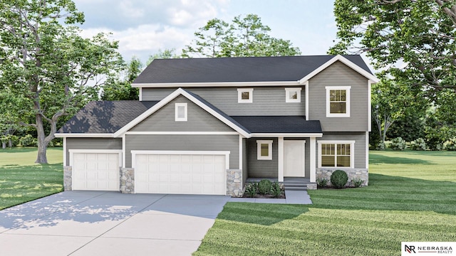 11014 N 161st St, Bennington, NE 68007 - craftsman-style home with concrete driveway, a front yard, stone siding, and a garage