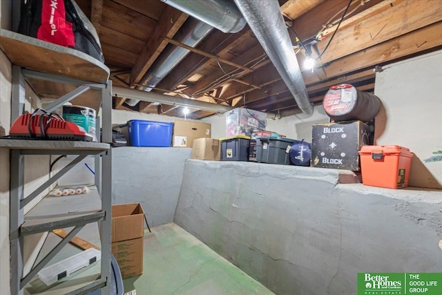 view of unfinished basement