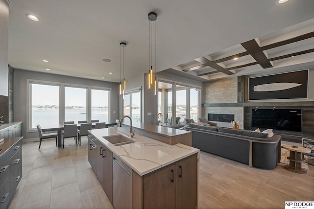 kitchen featuring dishwasher, a sink, a wealth of natural light, and recessed lighting