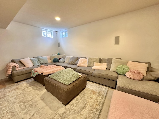 view of tiled living area
