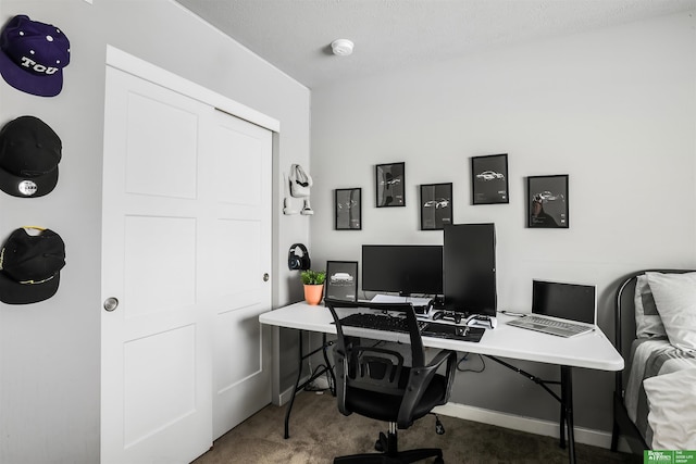 office area featuring baseboards and carpet flooring