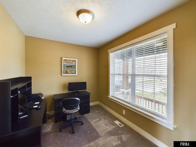office space with visible vents, baseboards, and carpet floors