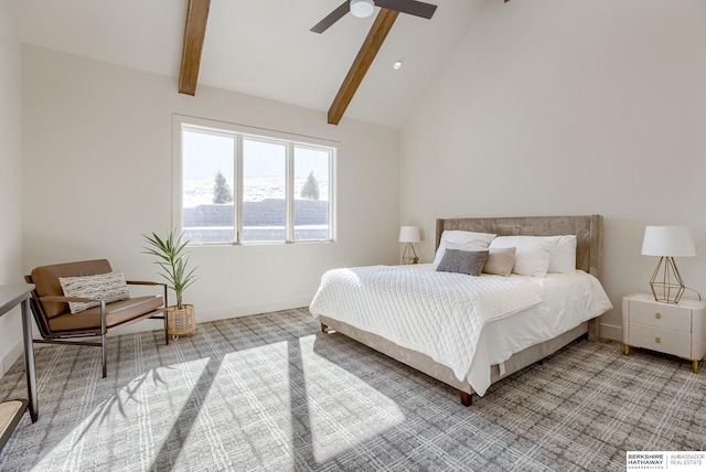 6511 Garvin St, Omaha, NE 68152 - bedroom featuring visible vents, ceiling fan, carpet flooring, beamed ceiling, and baseboards