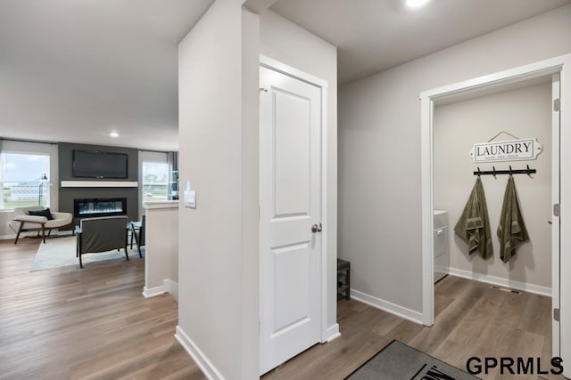 6308 Harvest Dr, Papillion, NE 68157 - corridor featuring wood finished floors, baseboards, and recessed lighting