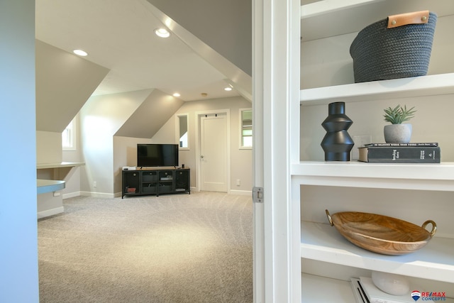 interior space featuring carpet floors, baseboards, and recessed lighting