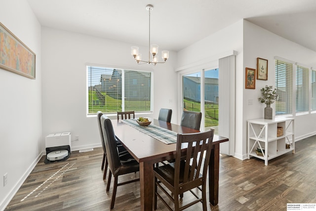 6315 N Hws Cleveland Blvd, Omaha, NE 68116 - dining area featuring baseboards, a chandelier, and dark wood-style flooring