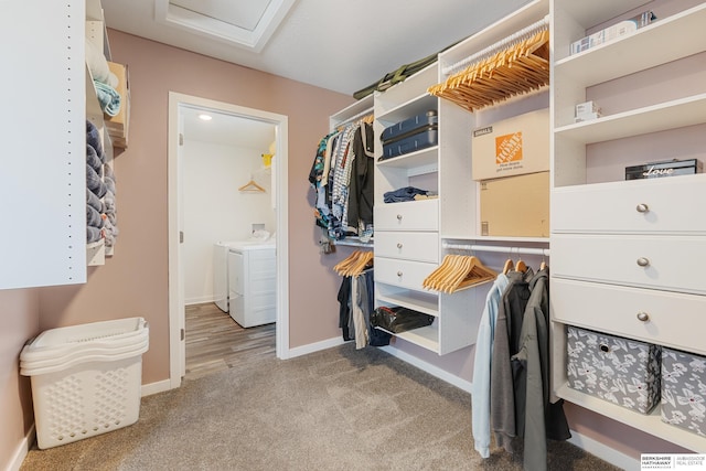 6315 N Hws Cleveland Blvd, Omaha, NE 68116 - walk in closet with light colored carpet, washing machine and dryer, and attic access