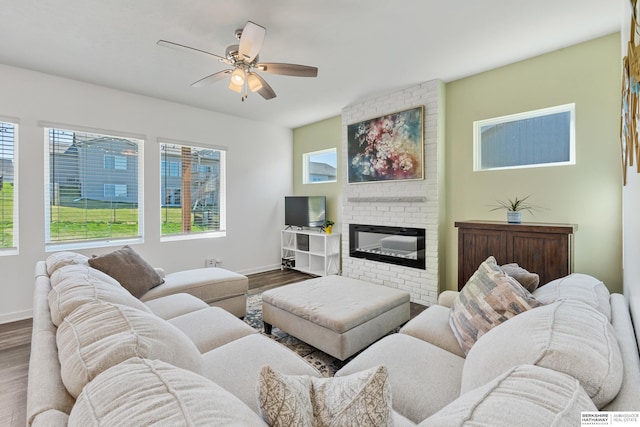 6315 N Hws Cleveland Blvd, Omaha, NE 68116 - living room featuring baseboards, a ceiling fan, and wood finished floors