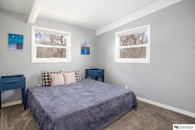 bedroom with baseboards, carpet flooring, and multiple windows