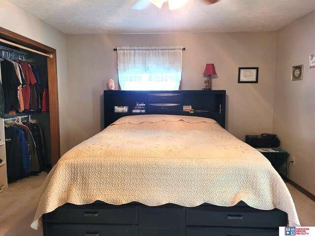 1321 Frances St, Goehner, NE 68364 - bedroom with a textured ceiling, a closet, carpet flooring, and ceiling fan