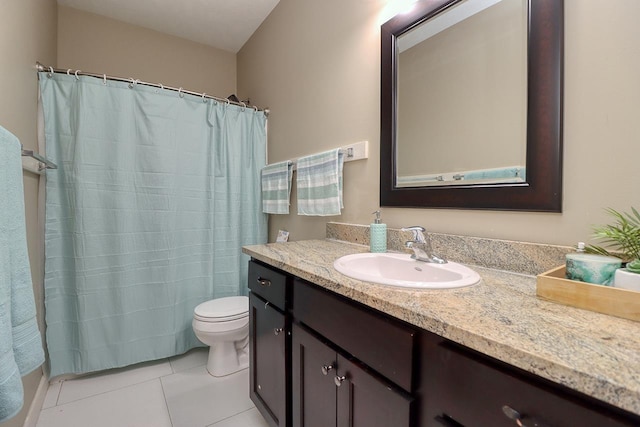 9441 Southern Sky Cir, Lincoln, NE 68505 - bathroom with toilet, a shower with shower curtain, vanity, and tile patterned floors