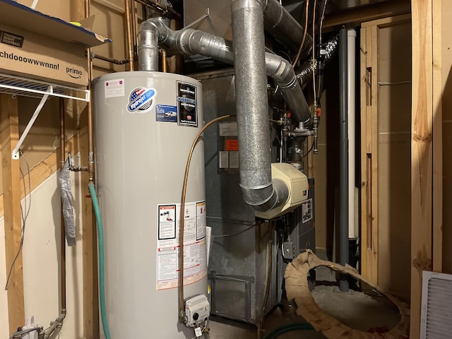 utility room featuring water heater