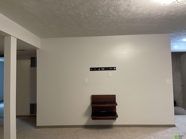 room details with a textured ceiling and carpet flooring
