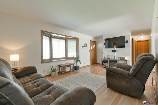 living room featuring baseboards and light wood-type flooring