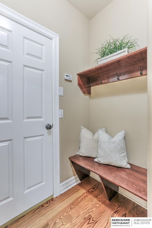 mudroom featuring baseboards and wood finished floors