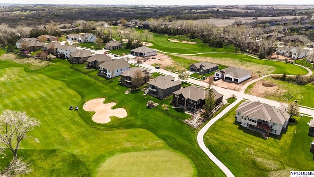 aerial view featuring a residential view and golf course view