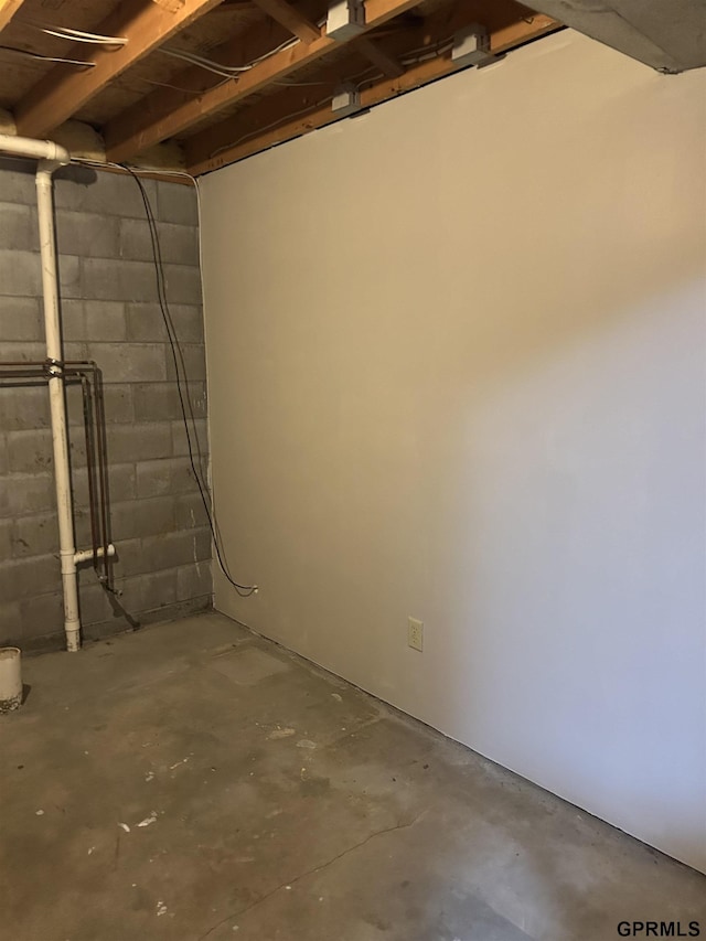 unfinished basement with concrete block wall