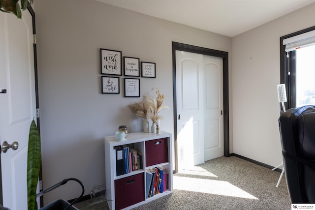 home office with carpet floors and baseboards