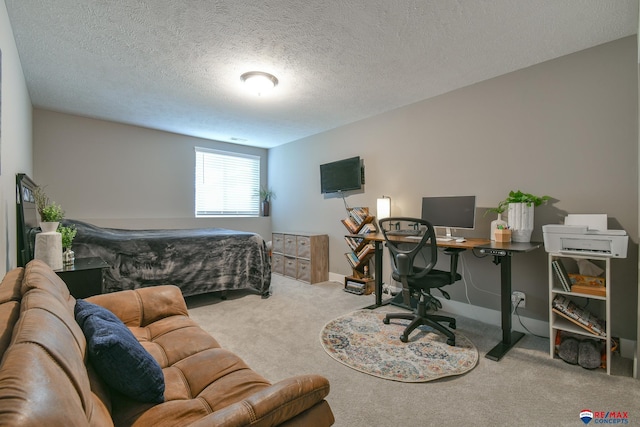 bedroom with carpet flooring and a textured ceiling