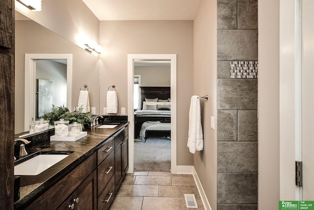 full bathroom featuring visible vents, ensuite bath, a sink, and double vanity