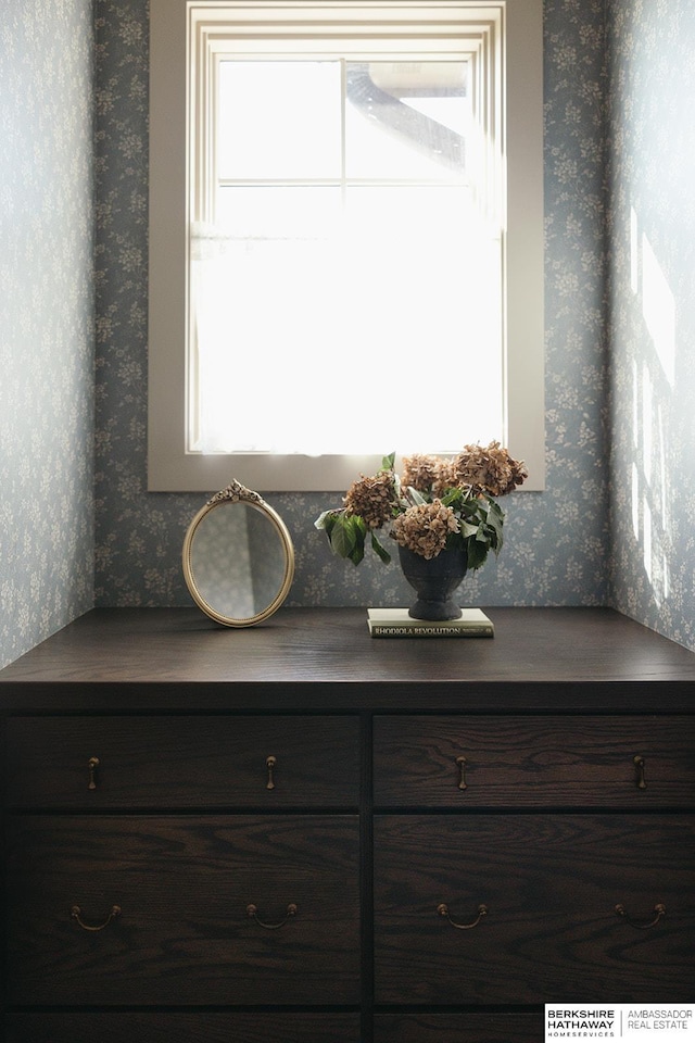 interior details with wallpapered walls