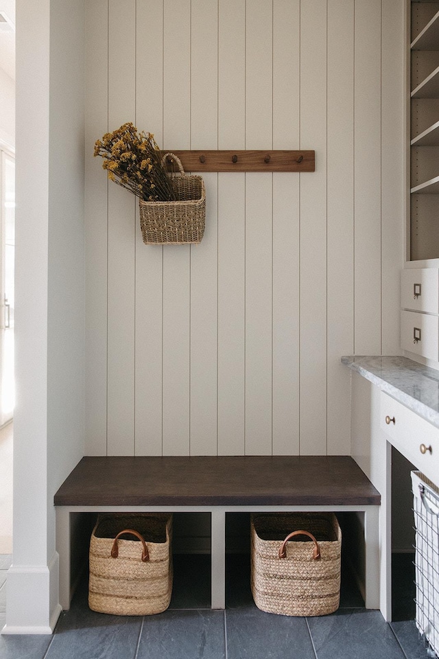 mudroom with tile patterned floors