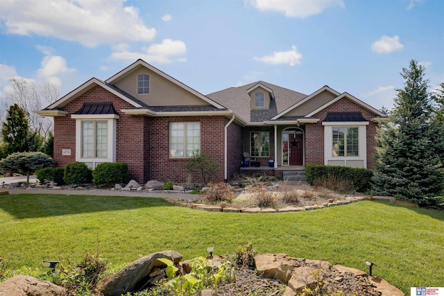 4510 W High Ridge Pl, Lincoln, NE 68522 - craftsman inspired home featuring a front yard, a shingled roof, and brick siding