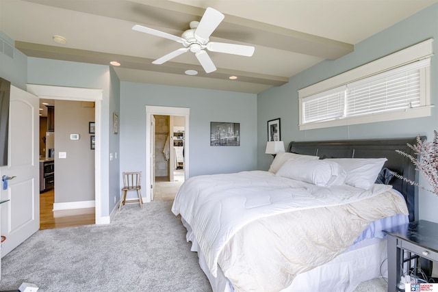 4510 W High Ridge Pl, Lincoln, NE 68522 - bedroom with baseboards, recessed lighting, ceiling fan, and light colored carpet