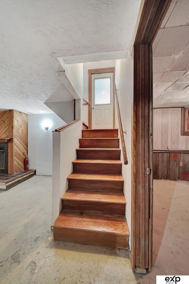 stairs with wooden walls