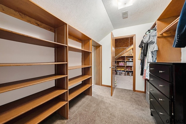 spacious closet with light carpet and visible vents