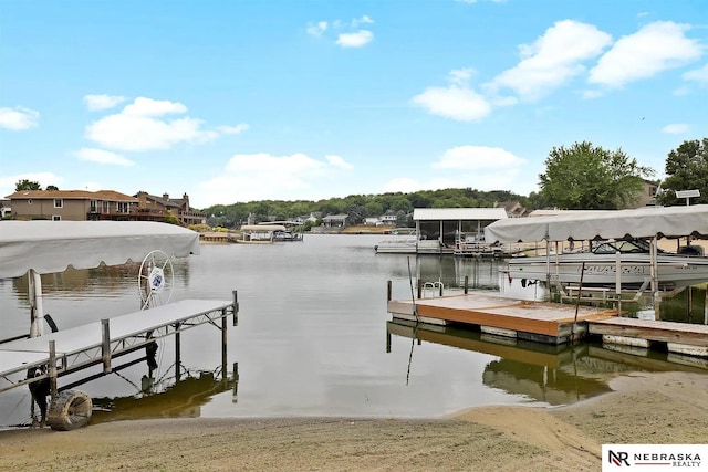 view of dock with a water view