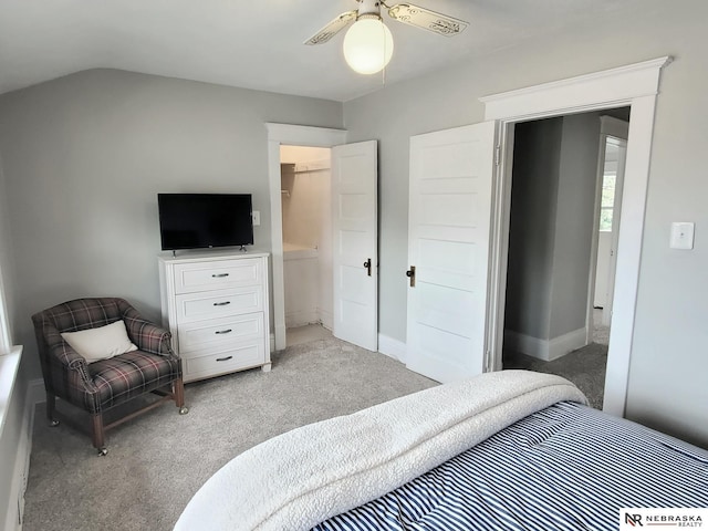 6512 Maple St, Omaha, NE 68104 - bedroom with light carpet, lofted ceiling, ceiling fan, and baseboards