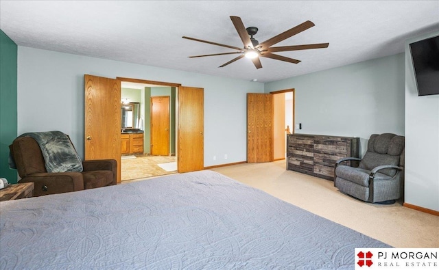bedroom featuring baseboards, a ceiling fan, and carpet flooring