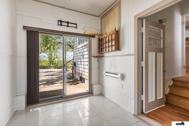 1500 Burnham St, Lincoln, NE 68502 - entryway with stairs, light tile patterned floors, and a wall mounted air conditioner
