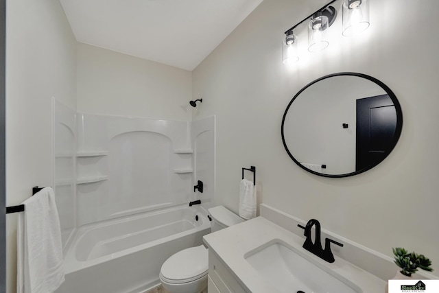 full bathroom with toilet, shower / bathtub combination, and vanity