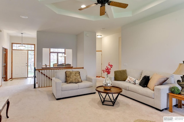 5210 S 165th St, Omaha, NE 68135 - living room featuring recessed lighting, ceiling fan, and light carpet