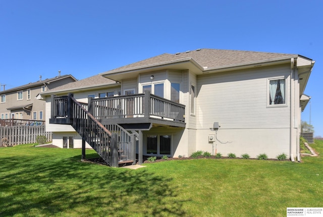 5210 S 165th St, Omaha, NE 68135 - back of property with a deck, a yard, stairs, and a shingled roof