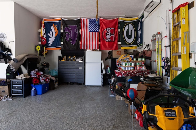 garage with freestanding refrigerator