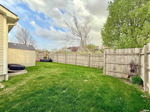 view of yard with a fenced backyard