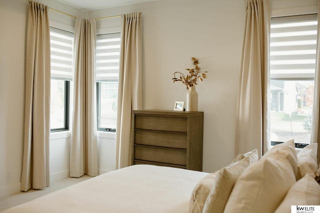 bedroom featuring carpet floors and baseboards
