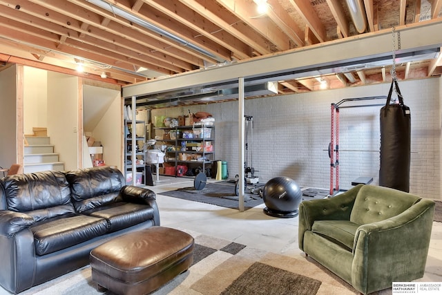 unfinished basement with stairs